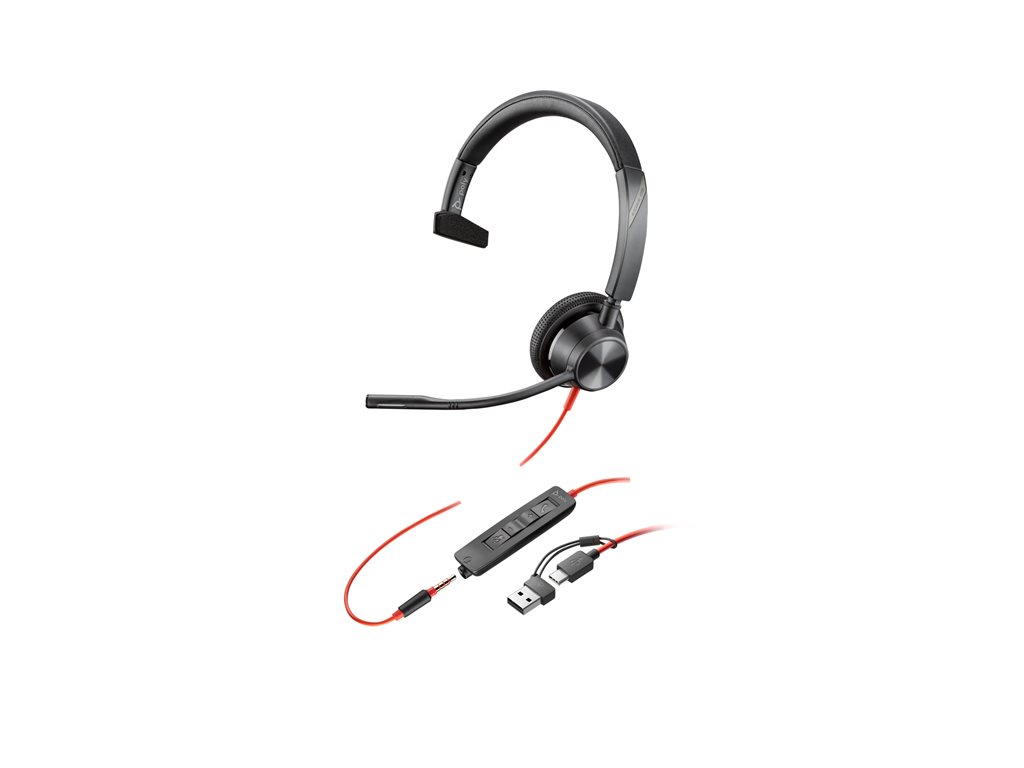 Poly Blackwire 3315 - Blackwire 3300 series - Headset - On-Ear - kabelgebunden - 3,5 mm Stecker, USB-C - Schwarz - UC-zertifiziert - Replaces Poly SKU 213937-101